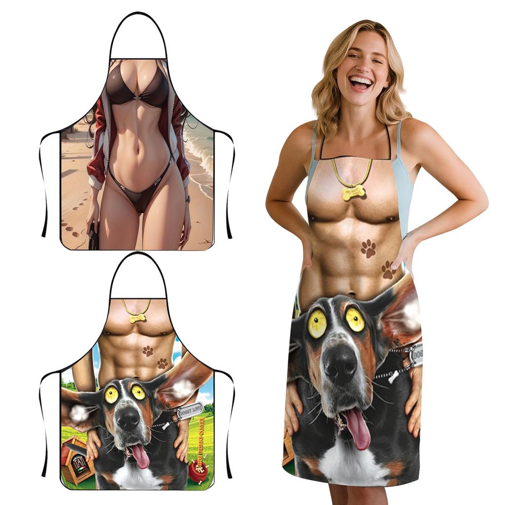 Strong Men, Sexy Women's Aprons, Creative Abs, Funny Waist, Men's Home Waterproof Personalized Muscle Cover.