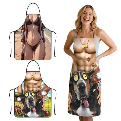 Strong Men, Sexy Women's Aprons, Creative Abs, Funny Waist, Men's Home Waterproof Personalized Muscle Cover.
