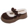 Cute bow cotton slippers women's shoes outer wear 2025 autumn and winter home thick-soled velvet warm stepping shit cotton shoes