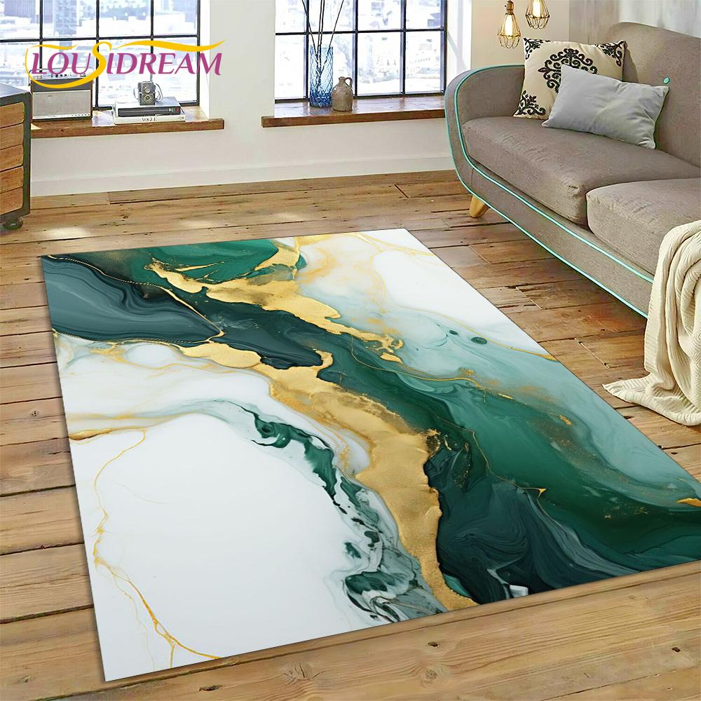 Dream Colour Marble Blue Green Gold Luxurious Carpet Rug for Home Living Room Bedroom Sofa Doormat Decor,Area Rug Non-slip Mat
