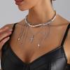 Stylish Faux Pearls Dangle Tassels Necklace Crucifix Pendant Trendy Clavicle Chain Accessory For Casual or Formal Outfits