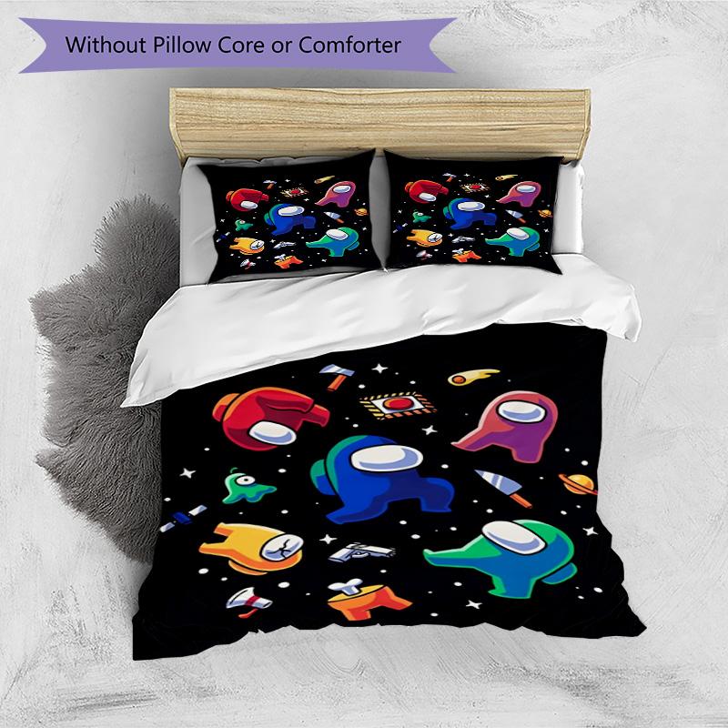 3pcs Duvet Cover Set (1*Duvet Cover + 2*Pillowcase, Without Core), Among Us Print Bedding Set, Bedroom Decor, All‑Season, Birthday Gift