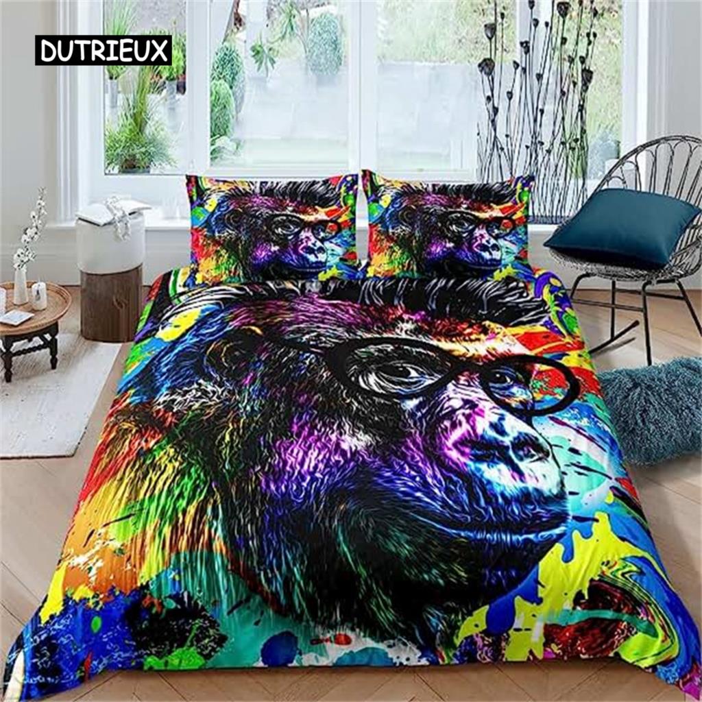 Gorilla Duvet Cover for Girls Boys Adults Brown Wild Animal Comforter Cover Nature Wildlife Duvet Cover for Bedroom Decoration