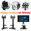 Industrial Aluminum TV Cart Mobile Stand with Storage Platform Smooth Rolling Wheels for 37-70 Inch Screens Holds Up To 88 LBS