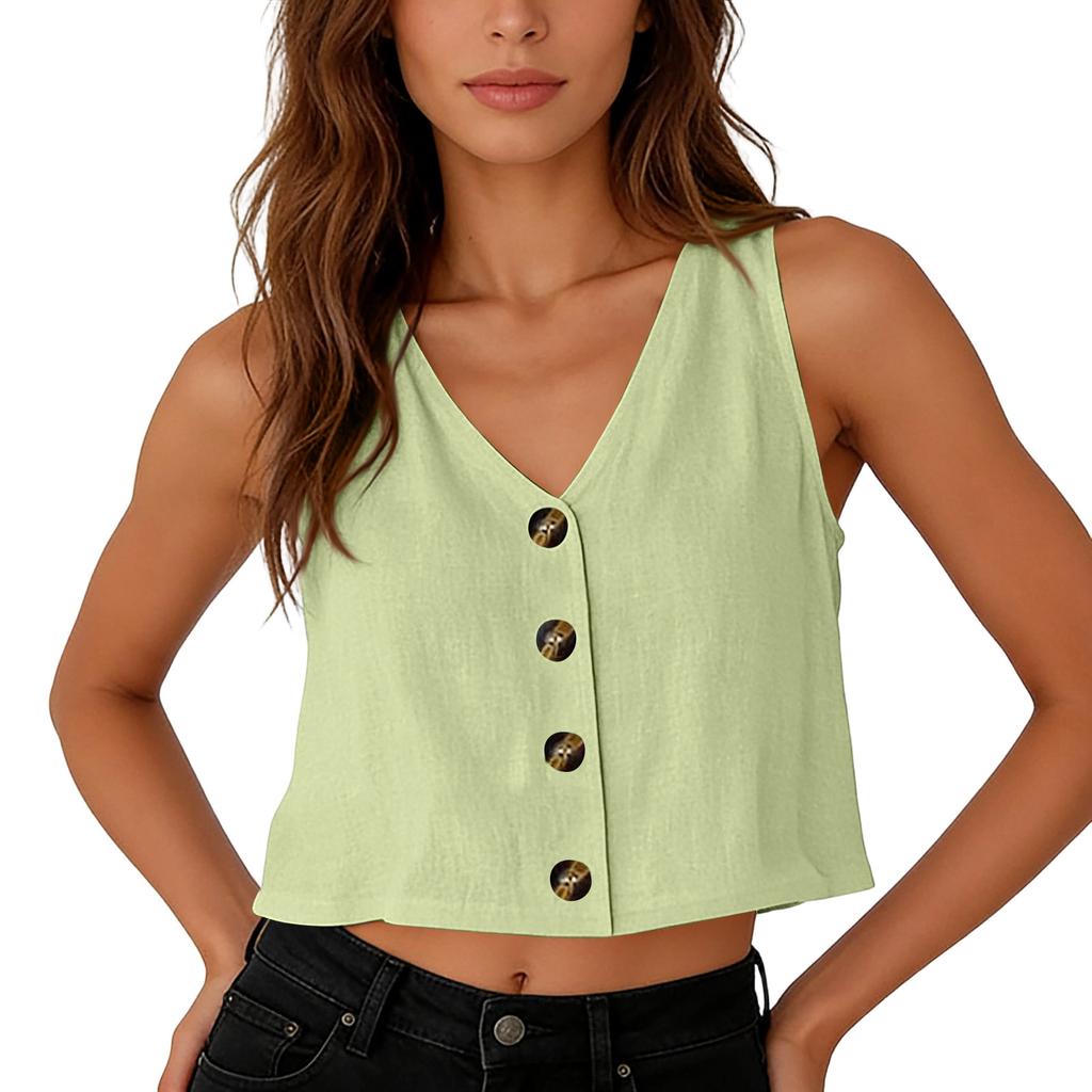 Women's Fashionable Oversized V-Neck Button-Up Tank Top Shirt Casual Blouse