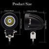 LED Work Light 10W Motorcycle Fog Lamp - 12V/24V Compatible, Compact, Waterproof IP67, Safego, Narrow Beam, Round, White, 6000K, Auxiliary Light, Mini