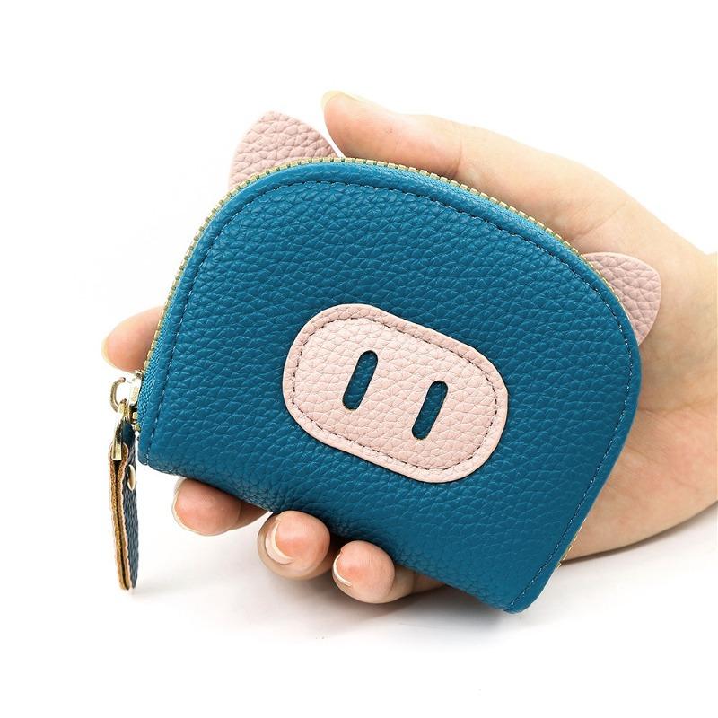 Portacarte Portafoglio Maialino Carino Pelle PU Portamonete con Cerniera Mini Porta Carte di Credito Organizzatore Carte a Fisarmonica Tasca Piccola Portafoglio per Donne Bambini