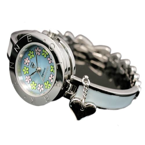 

ANNE CLARK Women s Watch with Heart Charm, Blossom Dial, Natural Blue Shell Dial, One Natural Diamond at 12 o clock, and a Free Easy Bracelet Adjustme
