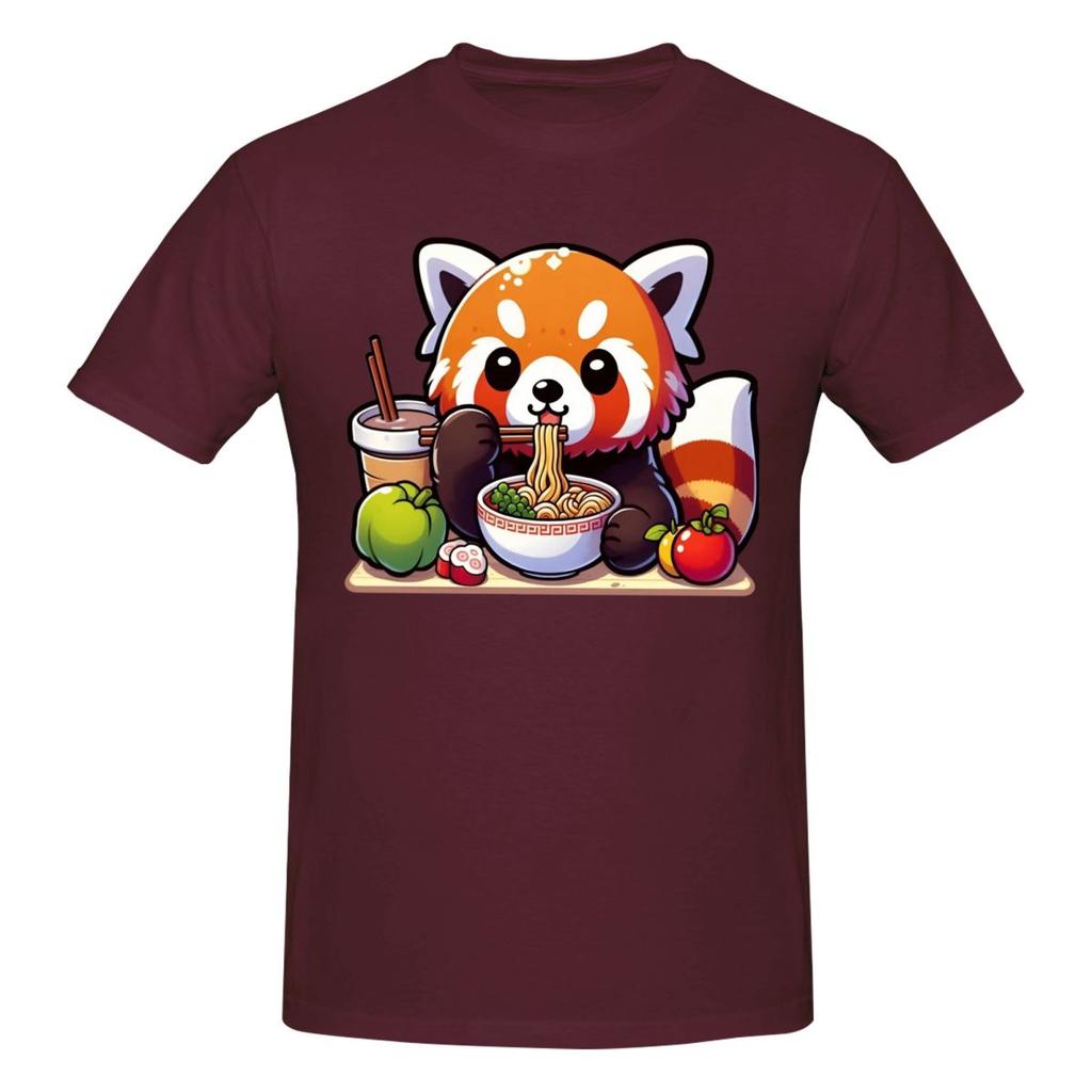Unisex Kawaii Red Panda Eating RaUnisex Noodles Trendy T Shirt Streetwear Oneck Cotton T Shirts