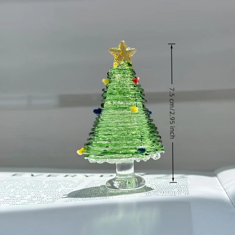 Handmade Mini Crystal Glass Christmas Tree Ornament Cute Mini Xmas Tree Collectible Figurines Holiday Table Decoration Gift