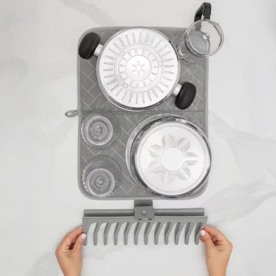 Skládací podložka na sušení nádobí Superabsorpční mikrovlákno Odvodňovací podložka Stohovatelný design polic Protiskluzový organizér na kuchyňskou linku pro odvodnění a skladování