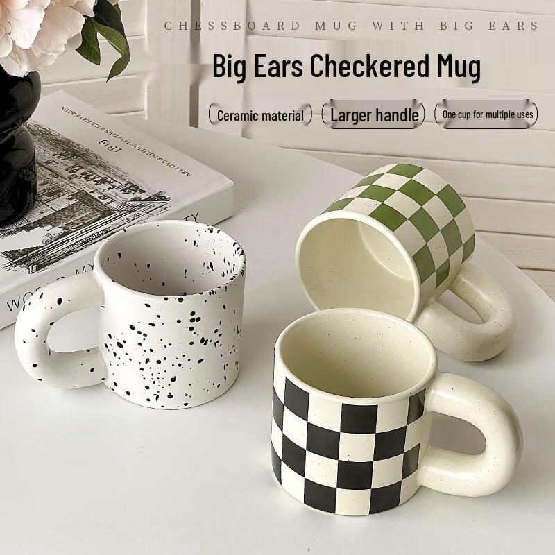Ins-Style Chessboard Ceramic Mug with Coaster