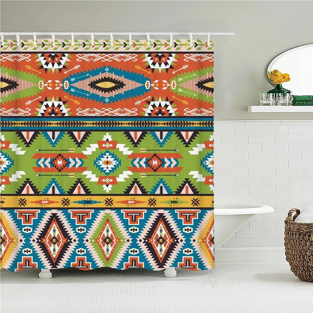 Bohemian Shower Curtains Retro Colorful Boho Printed Bath Curtain Polyester Fabric Home Decor Mosaic Shower Curtains with Hooks