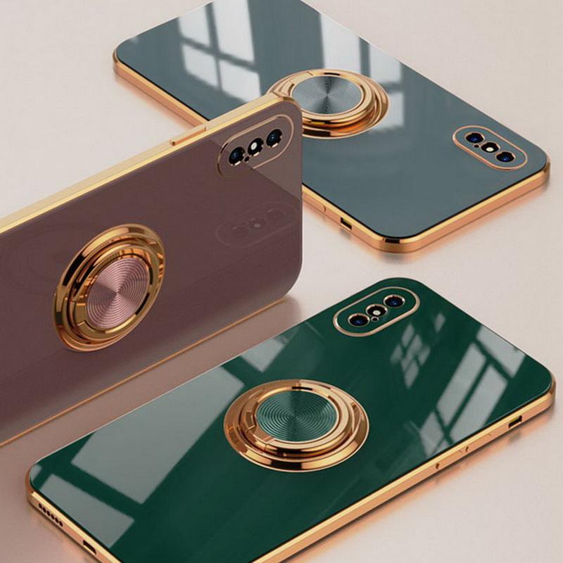 Luxury Plated Silicone Case For Iphone 13 Pro Max 12 Pro 12 Mini 11 Pro Max X Xr Xs 7 8 Plus Plain Metal Ring Holder Soft Phone Case Kop Billigt