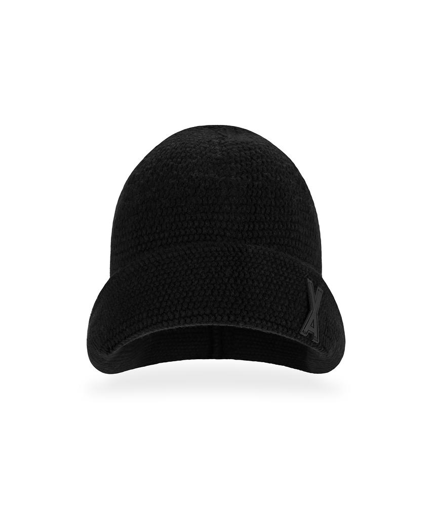 Bajal Va Patch Wide Brim Knit Bucket Hat Black