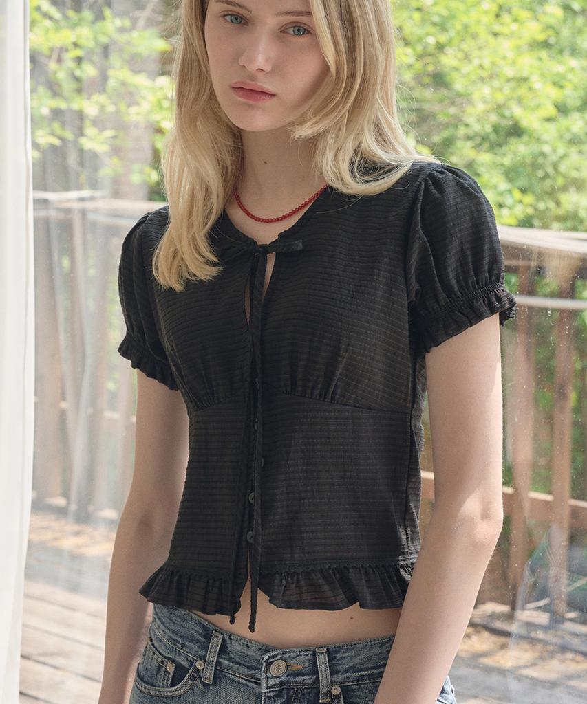 HAINT Sia Sheering Crop Tie Blouse 2Col_Black