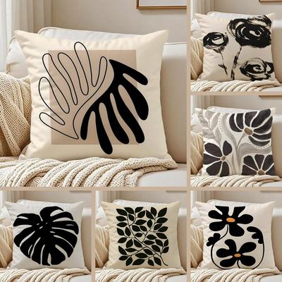 Classic Modern Flowers Cushion Cover Silky Short Plush Sofa Pillow Cover Hidden Zipper Soft Dustproof Case for Home Decor