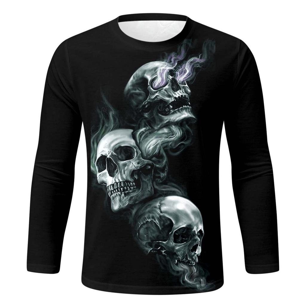 Spring and Autumn Round Neck 3D Halloween Printed Top Fashionable Casual Long Sleeved Men's T-shirts