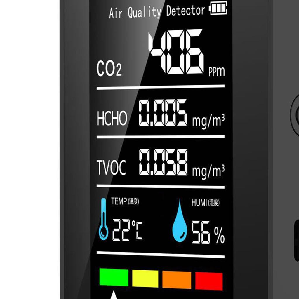 Formaldehyde Detector TVOC Sensor CO2 PM2.5 Temperature Humidity Air Quality Tester 5 In 1 Black