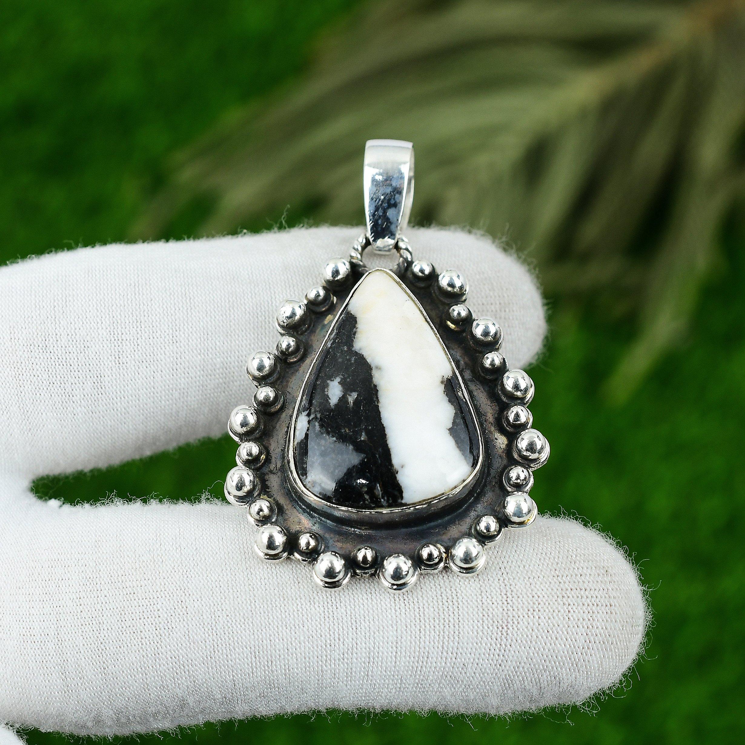 

Pear Zebra Jasper Gemstone Sister Bezel Boho Elegant New Pendant Sterling Silver