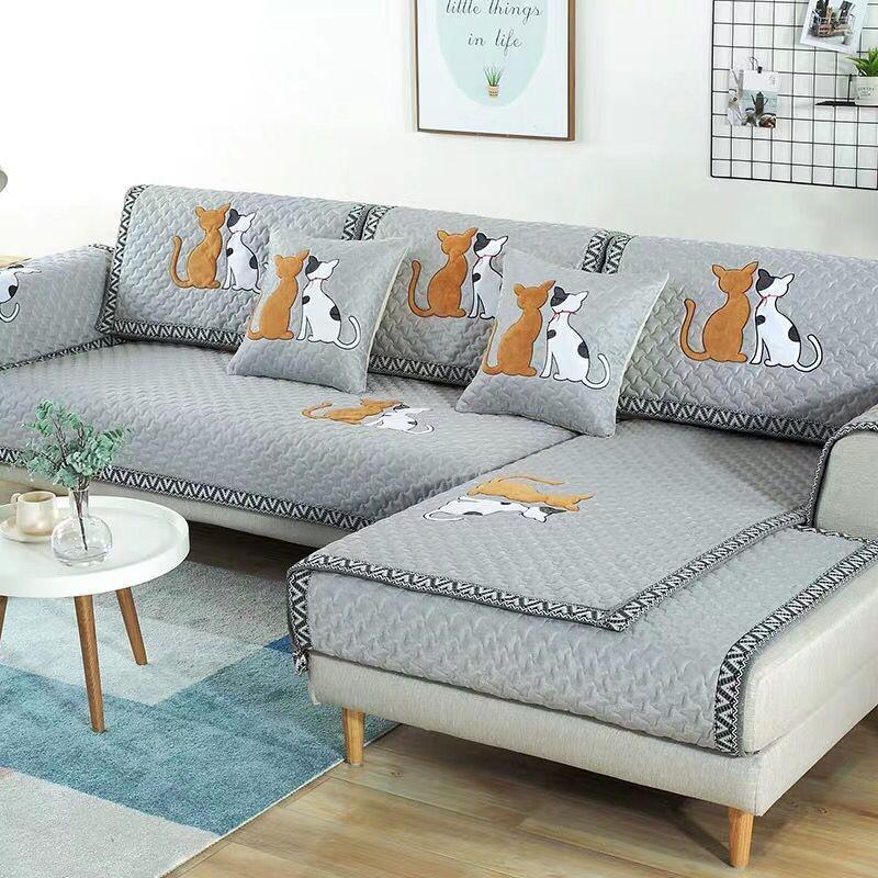 Cartoon Cat Fabric Anti Slip Winter Simplicity Modern Four Seasons Universal Full Package Sofa Cushion Cover