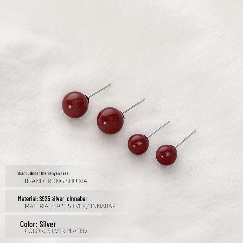 Natural Cinnabar S925 Tremella Stick Earrings - Elegant Red Bean Design, 2021