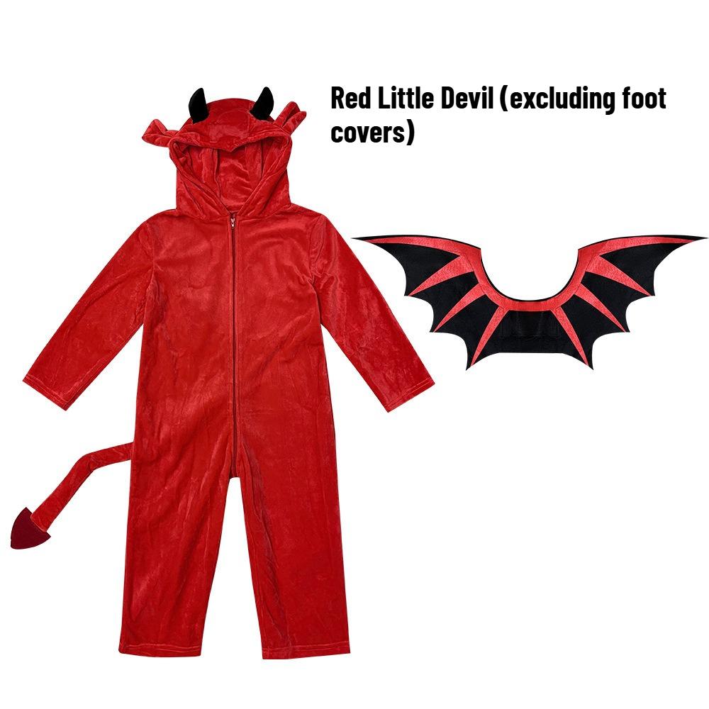 Roztomilý červený ďábel overal Cosplay oblečení s rohy křídly ocasem na karneval maškarní ples scénu party focení Halloween Cosplay