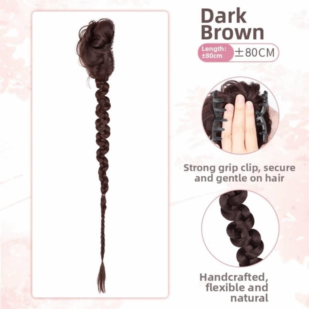 

Side-Tied Long Braids Buns Hairpiece Claw Clip Handmade Braids Pony Tails Women темно-коричневого