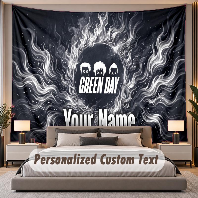Custom Name Text Tapestry Green Day Personalized Polyester Wall Tapestry For Bedroom And Room