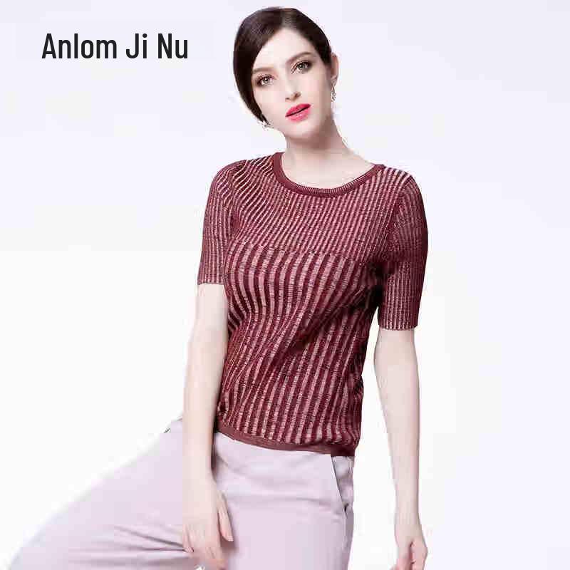 Anlom Women's Versatile Casual Striped Short Sleeve Knit Top