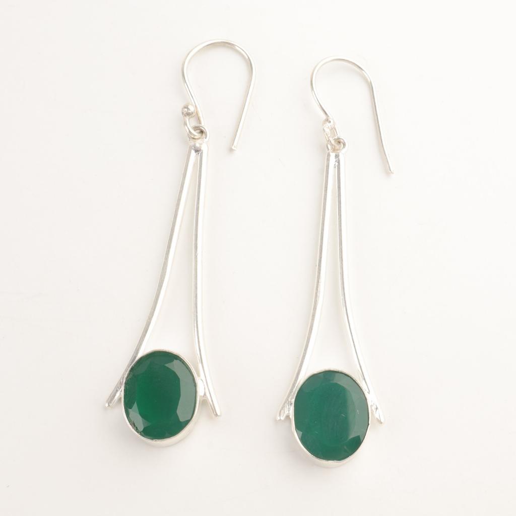 Oval Natural Green Onyx 925 Silver New Drop Sisters Gift Ethnic Earrings Jewelry EE-136-17