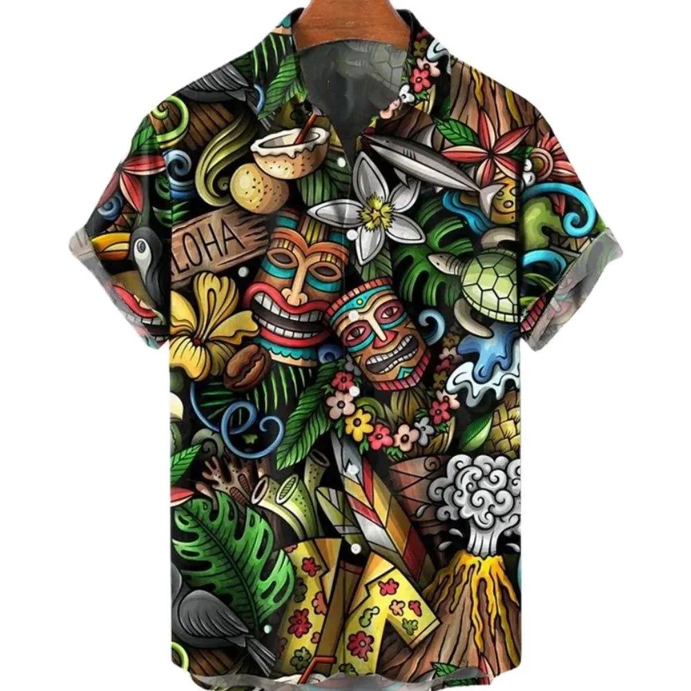 Men's Hawaiian 3d Shirts Streetwear Short Sleeve Oversized Summer Camisa Floral Masculina Blouse Retro