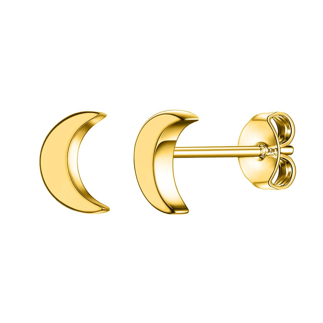 925 Sterling Silver Gold Vermeil Half Moon Stud Earring