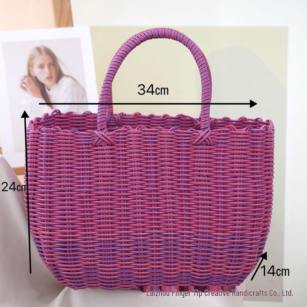 Pastoral Style Influencer Ladies Handbag: Imitation Rattan Woven Picnic & Shopping Basket Bag