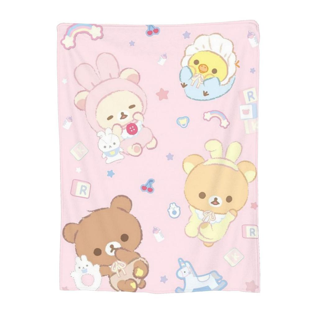 Baby Rilakkuma And Friends Cute Design Blankets Soft Warm Flannel Throw Blanket Bedding for Bed Living room Picnic Travel Couch