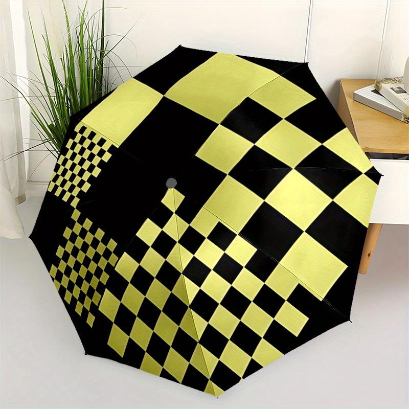 1pc Checkerboard Pattern Automatic Open/close Folding Compact Umbrella, 8-Rib Sturdy Canopy, Lightweight Portable, Everyday Use, Gift, Outdoor Umbrell