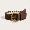 Neutral Style Retro Woven Suede Brown Hollow Decoration Versatile Metal Buckle Belt