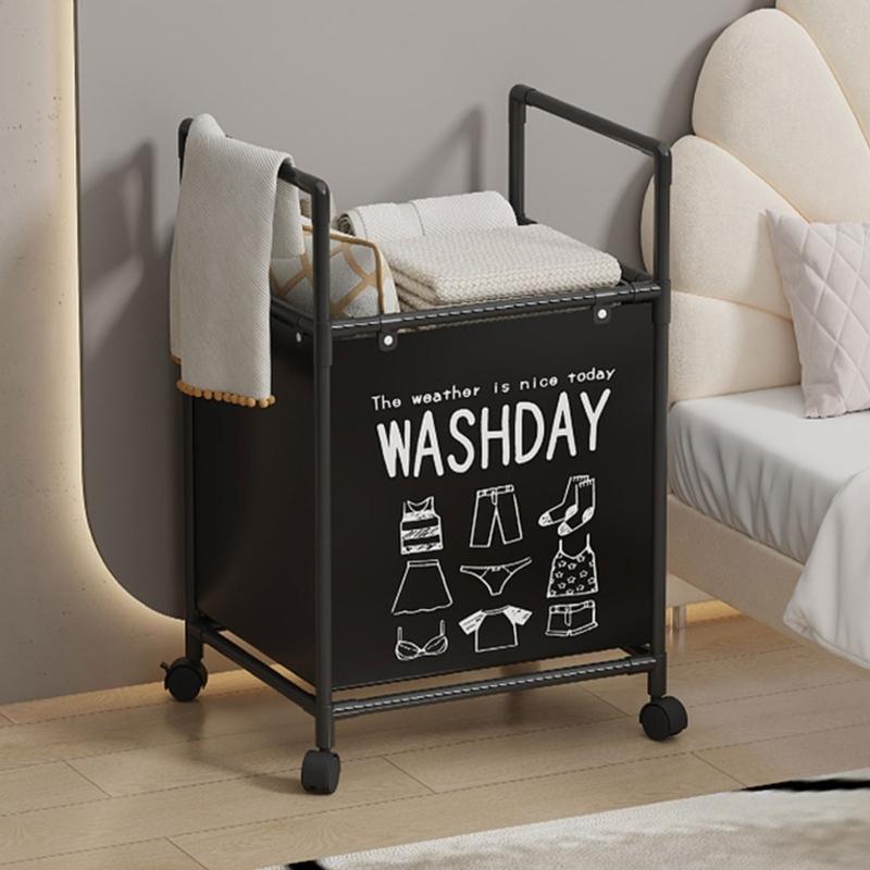 Sturdy Metal Frame Laundry Hamper Rolling Wheels Foldable Designs Removable Shelves for Home Organization Daily Use