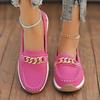 Women's Casual Slip-On Flats, Solid Color Lightweight Comfort Shoes with Chain Detail, Faux Sole and Man-Made Materials, All-Season Footwear