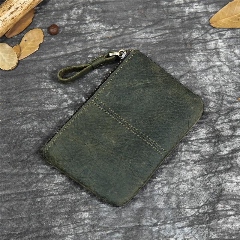 Men'S Crazy Horse Leather Change Bag Simple And Small Card Bag First Layer Cowhide Zipper Small Money Bag 9208