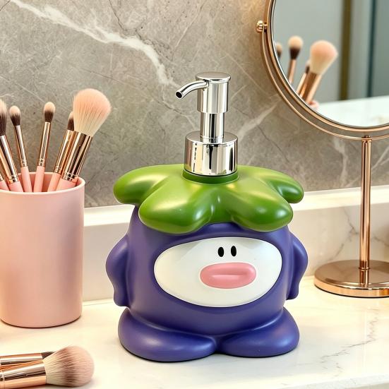 450ML Cartoon Mangosteen Soap Dispenser, Refillable Liquid Hand Soap Shower Gel Container, Bathroom Empty Pump Lotion Bottle