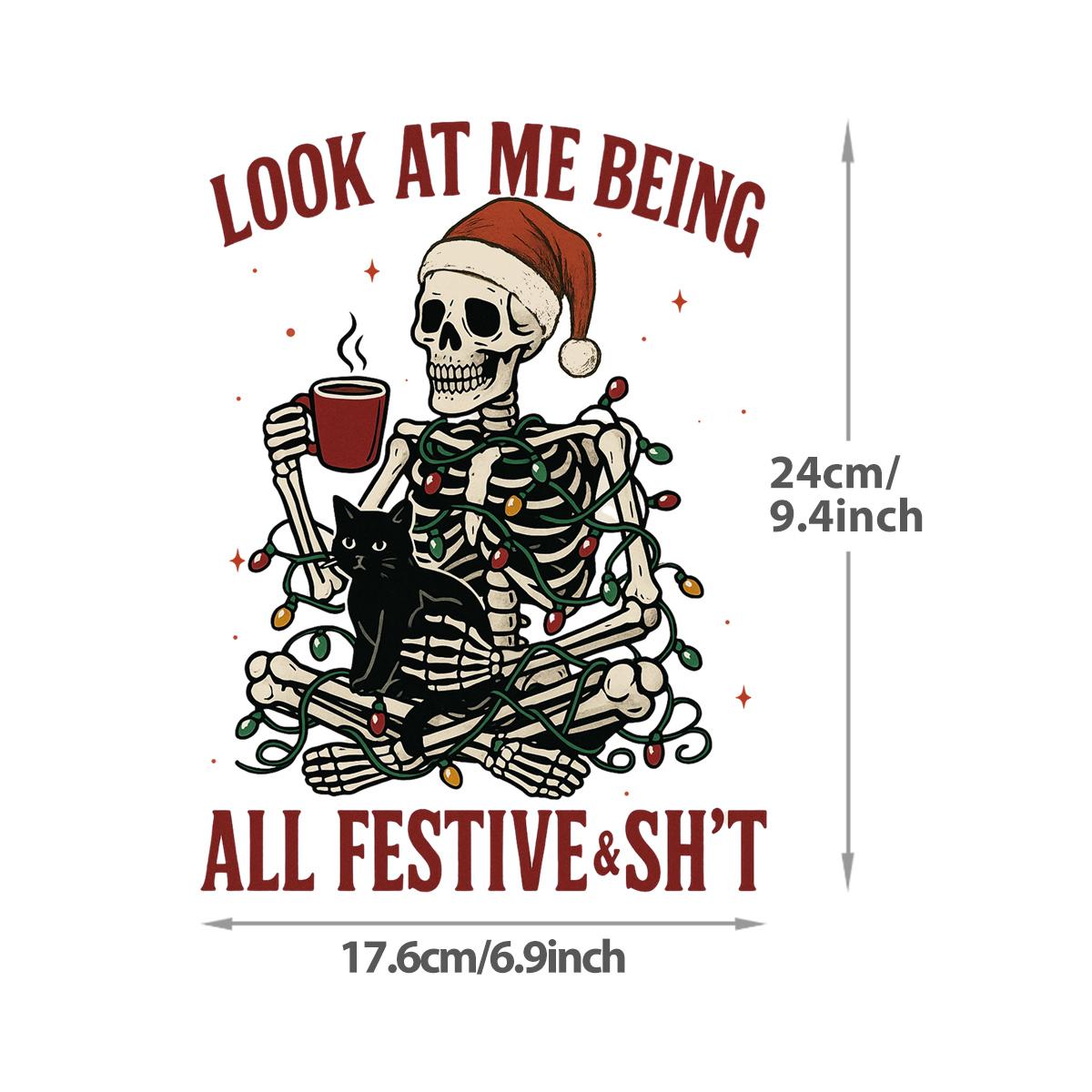 

Heat transfer printing Christmas skull heat press application hats sweater patches clothes Diy clothes stickers Iron shirt patches