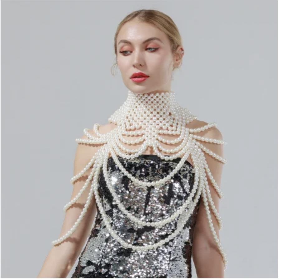 Sexy Accessoires Damen Bikini Perlen Brustkette Körperkette Schmuck Komplett Handgefertigt BH Mit Fransen Für Strand Nachtclub Taillenkette