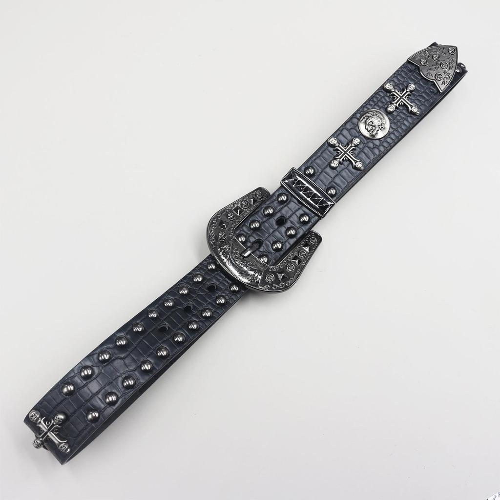 Crocodile Pattern Skull Rivet Western Leather Belt - Unisex Punk Y2K Style