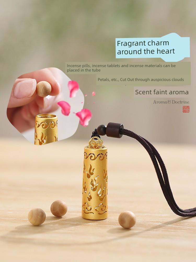 Chinese Ancient Style Xiangwan Pendant Cut Out Aromatherapy Ball Portable Wear Perfume Bag Brass Gold-Plated Necklace Mid-Autumn Festival Gift