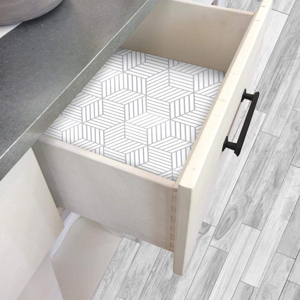 HaoHome Geometric Hexagon Silver Peel and Stick Wallpaper Removable Self Adhesive Wallpaper Vinyl Film Shelf Paper & Drawer Line