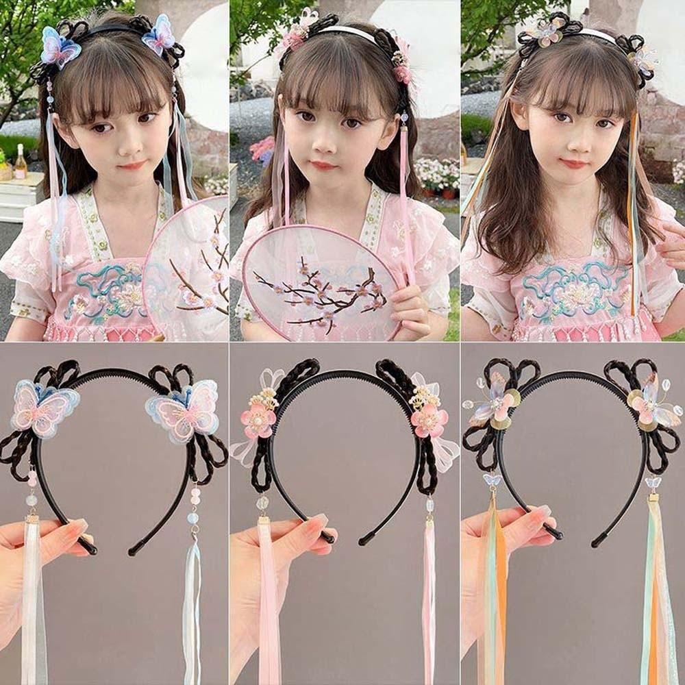 Tassel Butterfly Ribbon Headband Chinese Style Hair Bands for Children Gifts