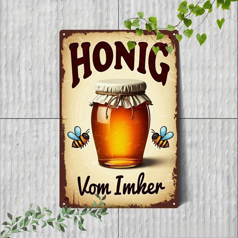 Vintage Bees & Honey Metal Tin Sign for Kitchen Farm Interior Decor