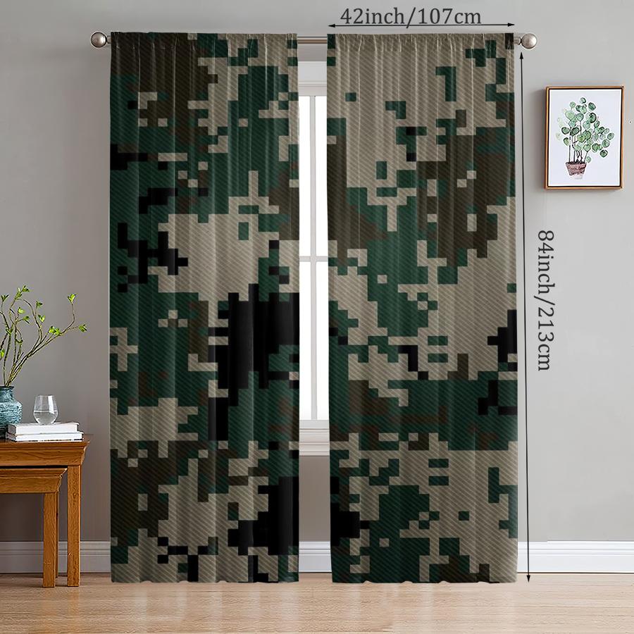Set Of 2 Camouflage Pattern Printed Curtains Pole Bag Christmas Decorations Daily Home Room Made Polyester