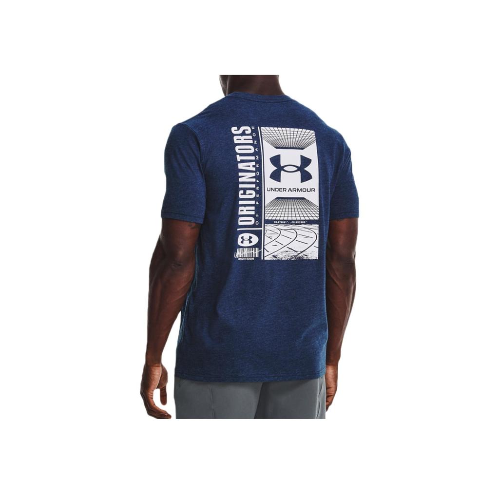 Under Armour Dopamine Round Neck Fitted Sports T-Shirt With Letter Logo Barcode Print Men Tops Blue 1370527-408